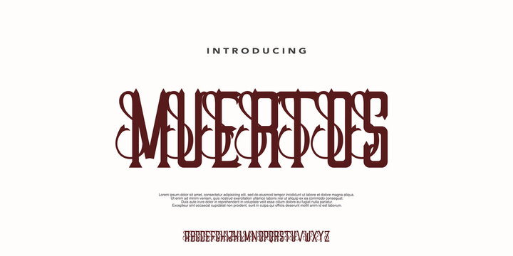 Muertos font, tattoo display font inspired by gangster and chicano lettering. Perfect for logos, apparel, and street branding