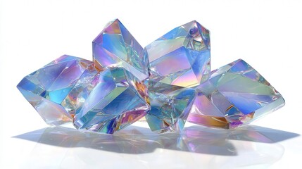 abstract crystal glass shapes with light reflections isolated on white background