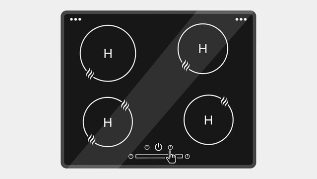 A top-down view of a modern black induction cooktop with four cooking zones and touch controls.