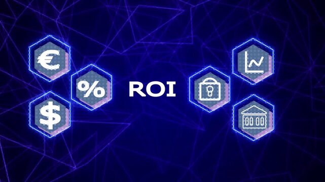 A Return on Investment button on a clear projection ,Business, Technology and network concept. ROI Business and Technology Concept with Button Illustration icon
