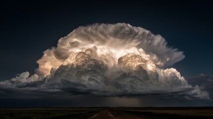 Massive Cumulonimbus Incus Supercell Storm Cloud over Horizon at Sunset 