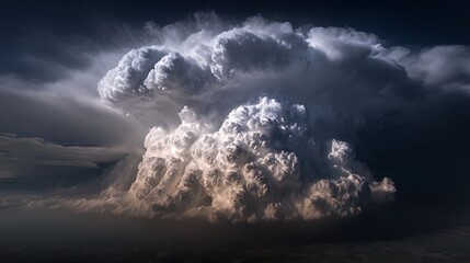 Massive Cumulonimbus Incus Supercell Storm Cloud over Horizon at Sunset 