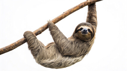 Obraz premium Sloth hanging from a tree branch in a natural habitat during the daytime in a tropical forest