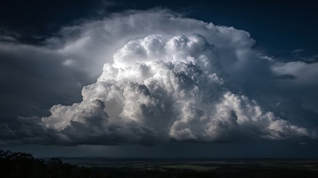 Massive Cumulonimbus Incus Supercell Storm Cloud over Horizon at Sunset 