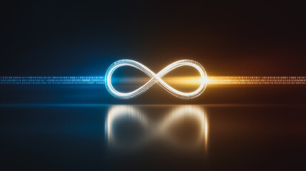 Abstract Infinity Symbol with Binary Data Flow - Digital Technology Concept Background