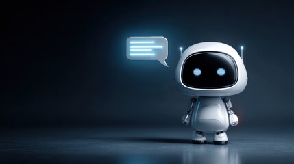 Cute robot with a speech bubble, representing artificial intelligence and communication