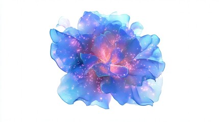 abstract digital flower made of light particles isolated on white background