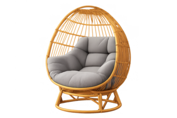 Rattan egg chair with grey cushion offering comfort and stylish modern indoor or outdoor lounge furniture design