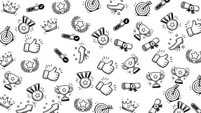 Doodle account success achievement progress goals quality victory reward suitable for conveying positive results, motivation, and excellence in various projects.