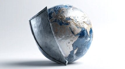 abstract earth protection concept with shield and planet shape isolated on white background