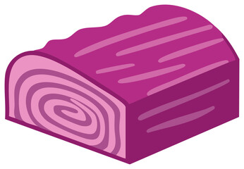 Isometric sliced purple onion with concentric rings and wavy top