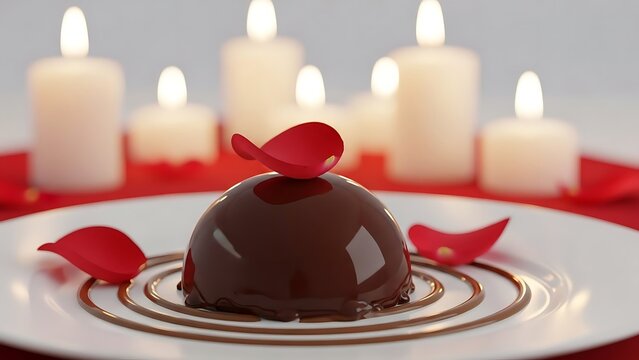 Chocolate dessert with rose petals and candles - Powered by Adobe