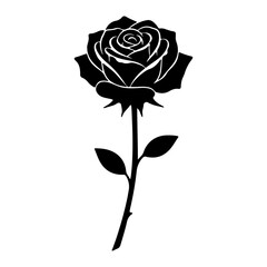 Black Rose Flower Silhouette Isolated on White