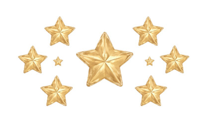 Obraz premium A glittering collection of eight golden stars, varying in size, artfully arranged to create a celestial-themed display on a plain background