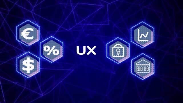 U X process flowchart icons connecting to global network and business growth concepts. UX User Experience Design Flowchart with Icons for Global Network and Business Growth Concept