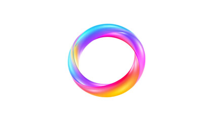 Vibrant abstract digital illustration of a dynamically twisted circular element, showcasing a fluid gradient of bright rainbow colors for a modern, captivating graphic design