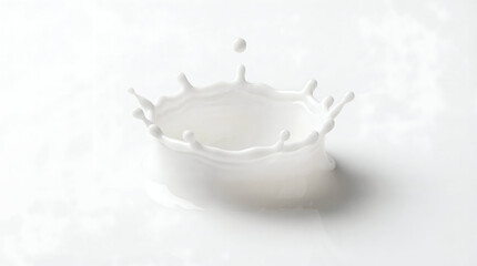 Ultrarealistic macro splash of white liquid, crown like shape, droplets flying, pure white background, detailed texture, high definition, 4k resolution