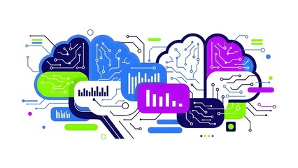 Futuristic cyber technology interface illustration with colorful digital panels and clean modern style.