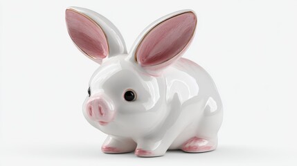 Fototapeta premium Cute Ceramic Rabbit Figurine with Pink Ears and Nostalgic Charm Perfect for Easter Decorations and Spring-Themed Home Accents