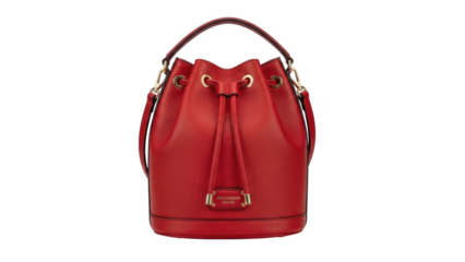 Red Leather Drawstring Bucket Bag with Gold Hardware red bag leather bag