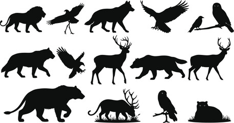Collection of black silhouettes of various wild animals © mdkamran