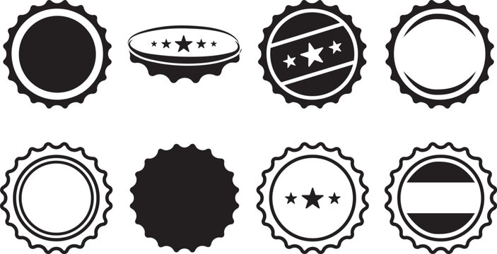 Bottle cap silhouette vector set. soda beer caps collection.