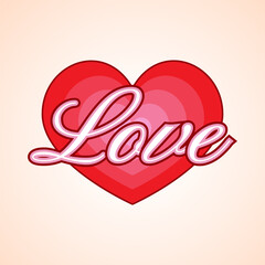 A red heart and the word "Love" on a beige gradient background. Vector illustration