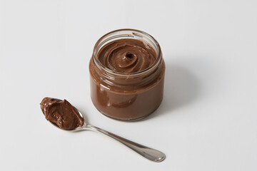 Realistic Jar of Chocolate Spread on White Background