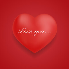 Glamorous glossy red 3d heart with the inscription "I love you" on a red background. 