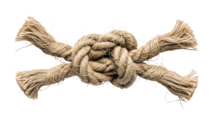 Thick natural fiber rope tied in a complex knot against a black background binding securing