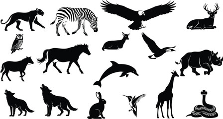 Collection of black silhouettes of various wild animals © mdkamran