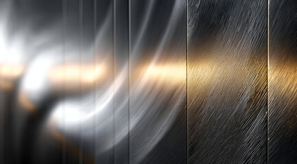 Abstract metallic background with smooth grooves and subtle light reflections, creating a modern and dynamic visual appeal.