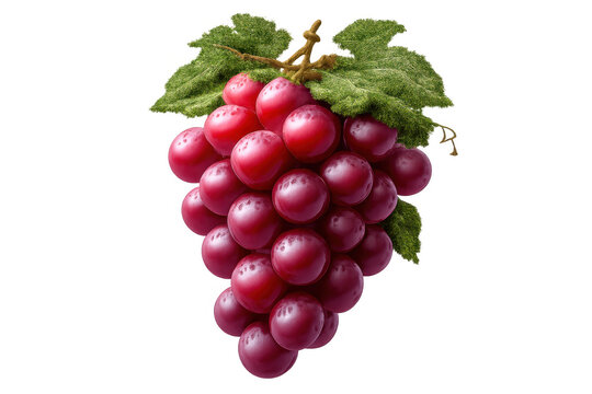 Ripening red grapes bunch hanging with green leaves, depicting harvest, healthy eating, and fresh fruit on transparent background - Powered by Adobe