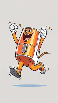 Excited jumping air fryer appliance in cartoon illustration on plain white background