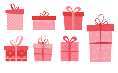 Cute Gift Boxes Set in Pink and Red &ndash; Flat Vector Illustration