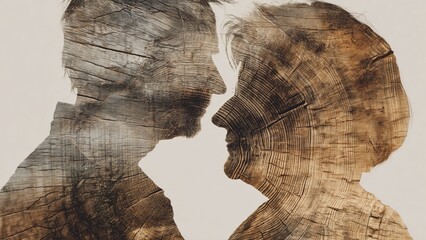 Senior Couple Silhouette with Tree Rings Symbolizing Love Growing Through Time in Elegant Dark Scene