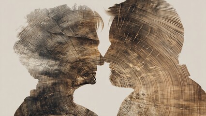 Senior Couple Silhouette with Tree Rings Symbolizing Love Growing Through Time in Elegant Dark Scene