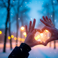 Heart hands with stars illustrated romantic love symbol. Valentine&rsquo;s Day, imagination, warmth and affection
