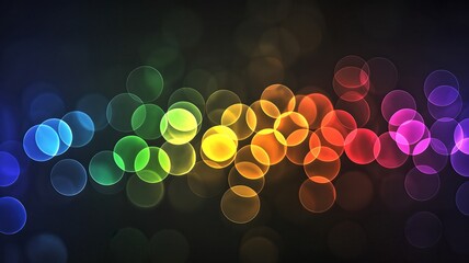 Vibrant rainbow bokeh lights on dark background