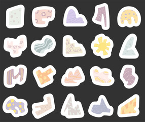 Abstract figure set in scandinavian style with various hand drawn forms suitable for illustration projects and handmade pattern designs for creative crafting purposes decorative elements