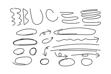 Collection of hand drawn sketch elements lines curves arrows and simple shapes