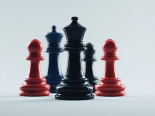 3D chess pieces isolated on light background