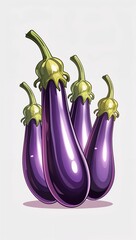 Cheerful clapping shiny eggplant vegetables in cartoon illustration on plain white background