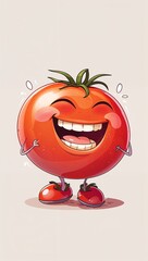 Cheerful laughing ripe cherry tomato vegetables in cartoon illustration on plain white background