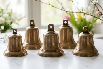 French Easter Bells on Elegant Marble Background