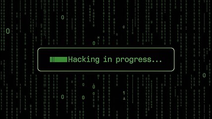 Cyber attack in progress on computer system with binary code