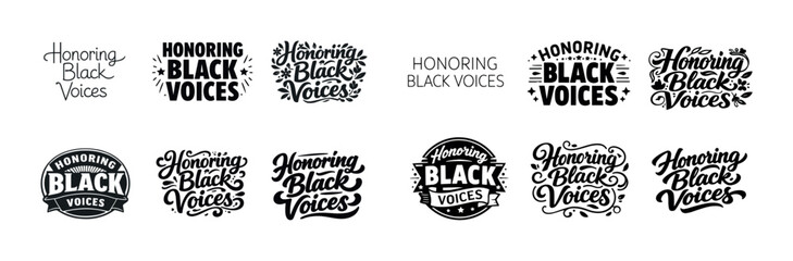 Fototapeta premium Collection of honoring black voices typography designs in various artistic styles
