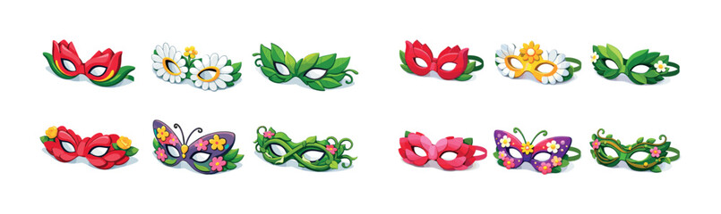 Obraz premium Colorful floral and butterfly themed carnival masks collection