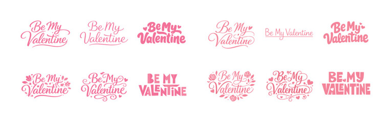 Valentine's day calligraphy set: pink heart-themed lettering designs