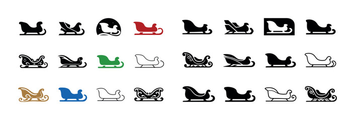 Naklejka premium Collection of decorative santa sleigh icons in various colors and styles